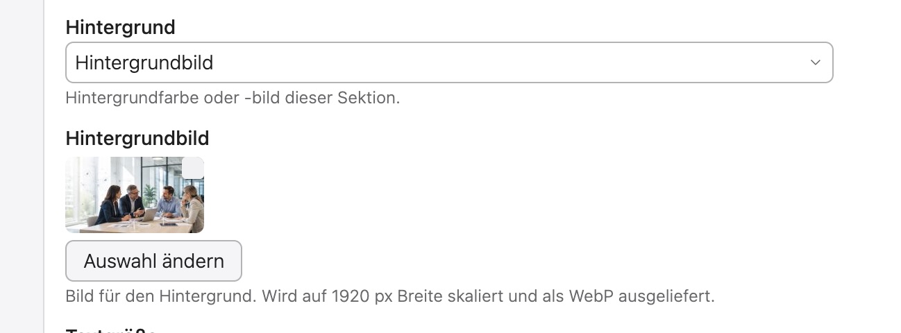 Feld „Hintergrund“ auf „Hintergrundbild“ gestellt, darunter der Datei-Auswähler