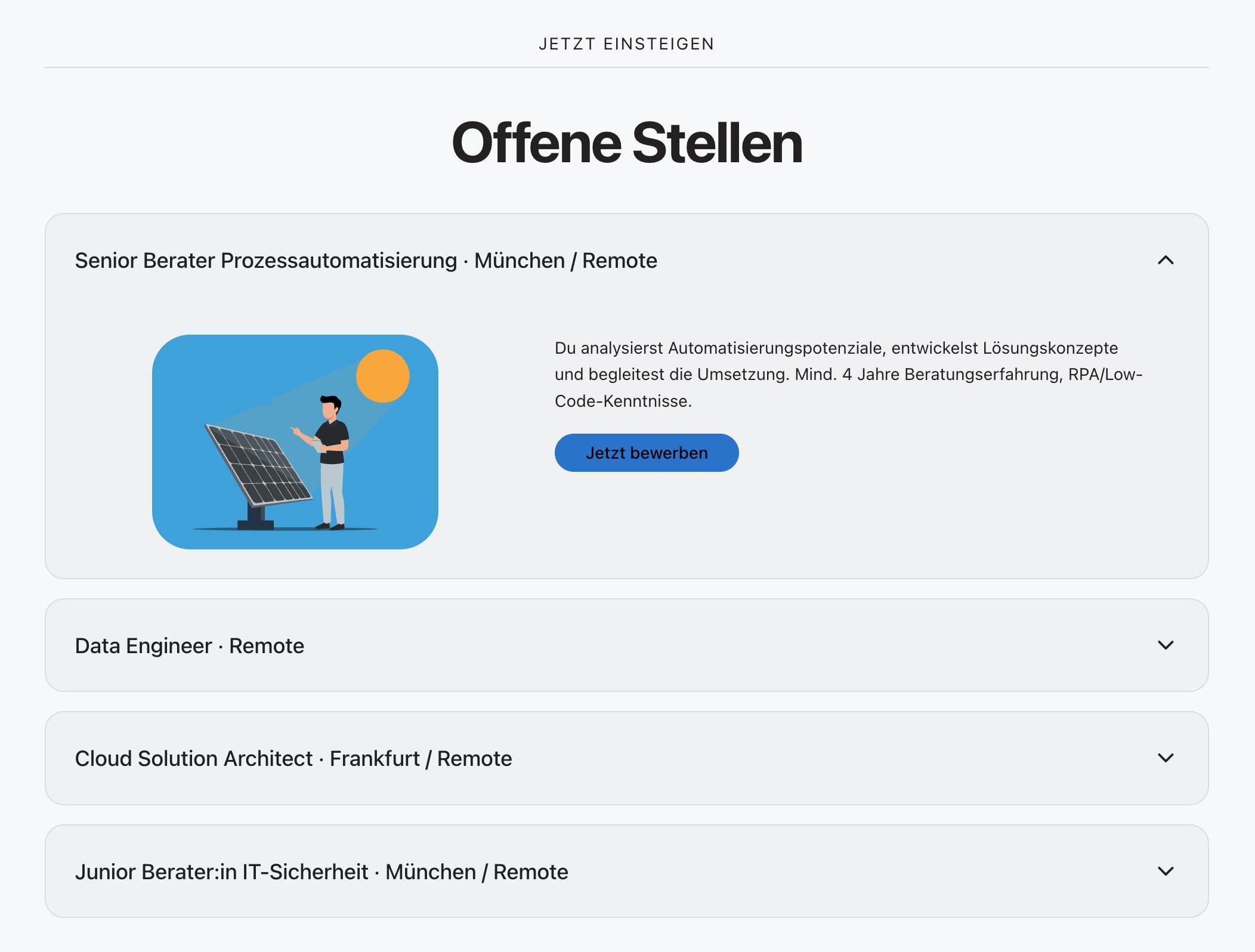 Ein Akkordeon im Stil „cards“: jeder Eintrag eine gerundete Box