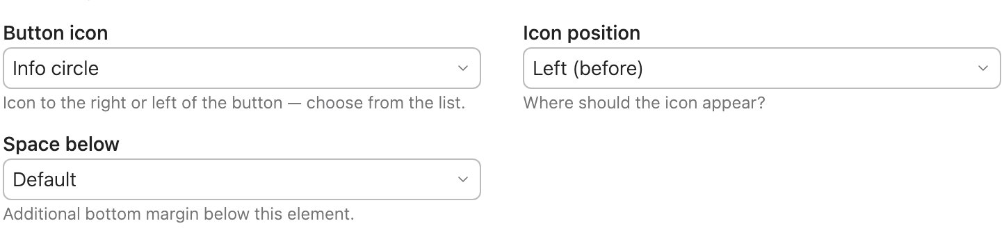 The searchable “Button icon” select field on a button element